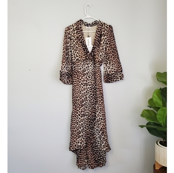 GANNI Asymmetric leopard-print georgette midi wrap dress - Picture 3 of 7